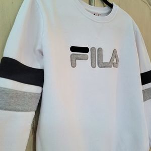 FILA Vintage Style White Striped Sleeve Crewneck Sweater Casual Sweatshirt *sz M